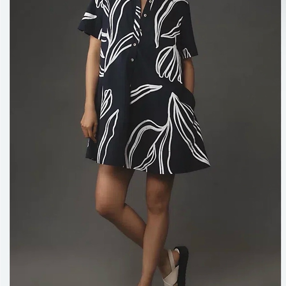 Rachel Zoe/Anthropologie Black and White Short Sleeve Shirt Dress